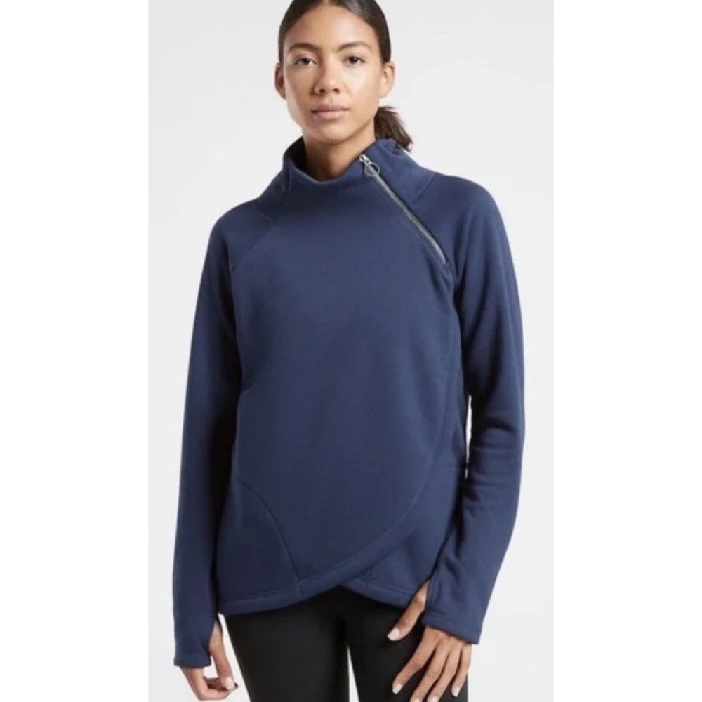 ATHLETA Cozy Karma Asym Pullover‎ Sweatshirt Women's XS Enchanted Blue Fleece